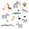 set of african animals in cartoon 2d style. vector