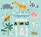 Set of african animals in a flat style. Vector set of children s drawings. Trendy style. Doodle style.
