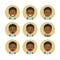 Set of African child facial expressions. Afro American baby emoticons. Cute black skin toddler smiley.