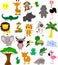 Set of African cute and fun animals and birds. Isolated.