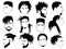 Set of afro hairstyles for men. Collection of dreads and afro braids for men. Black and white illustration for a