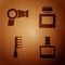 Set Aftershave, Hair dryer, Hairbrush and Aftershave on wooden background. Vector