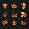 Set Agriculture wheat field, Watering can, Seed, Beans, Acorn, oak nut, seed, and Bread toast icon. Vector