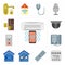 Set of Air conditioner, Meter, Remote, Smart home, Dial, Intercom, Security camera, Doorbell, editable icon pack