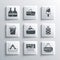 Set Air conditioner, Signboard with text Hotel, Pineapple, Cruise ship, Tourist tent, Sand bucket, Life jacket and Ice