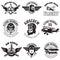 Set of air force, airplane show, flying academy emblems. Vintage