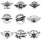 Set of air force, airplane show, flying academy emblems. Vintage