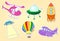 Set of air transport: balloon, aircraft, helicopter, rocket, fly