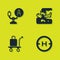 Set Aircraft steering helm, Helicopter landing pad, Trolley baggage and Plane crash icon. Vector