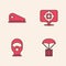 Set Airdrop box, Military beret, Target sport and Balaclava icon. Vector