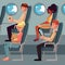 Set of airplane passengers seating in economy class, vector illustration