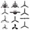 Set of the airplane propellers. Design elements for logo, label, sign. Vector illustration