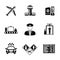 Set of AIRPORT icons - airplane, airport, passport