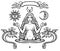 Set of alchemical symbols: young beautiful woman holds sun and moon in hand. Eve`s image, fertility, temptation.