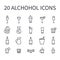 Set of alcohol icons for web or mobile app. Vector bar icons. Thin line butons for internet