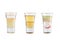 Set of alcohol shots on a white background. Three shots of alcoholic popular