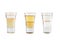 Set of alcohol shots on a white background. Three shots strong alcohol