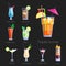 Set of alcoholic cocktails isolated fruit cold drinks tropical cosmopolitan freshness collection and party alcohol sweet