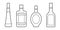 Set of alcoholic linear bottles illustration. Alcohol cocktails drinks icons. Bar menu flat vector logos