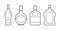 Set of alcoholic linear bottles illustration. Alcohol cocktails drinks icons. Bar menu flat vector logos