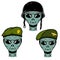 Set of alien soldier in battle helmet and paratrooper beret. Design element for logo, label, emblem, sign, poster, t shirt.