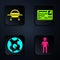 Set Alien, UFO flying spaceship, Earth globe and Futuristic hud interface. Black square button. Vector