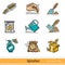 Set of All Steps of Bakery Product Outline Color Web Icons