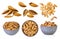 Set of almonds shell with clipping path