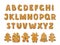 Set of alphabet holidays gingerbread cookies. Christmas abc letters font. Vector Illustration.