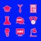 Set Alphabet, Table lamp, Medal, Light bulb with concept of idea, Test tube and flask, Calculator and Graduation cap