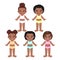 Set of American African girls body front side template. Black girls in women s tank top and panties isolated