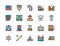 Set of American Culture Color Line Icons. Bald Eagle, Cowboys, Casino and more.