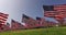 Set of American flags fluttering in the wind on the Memorial Day. Los Angeles, California, USA