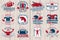 Set of american football or rugby club sticker, patch. Vector for shirt, logo, print, tee, patch. Design with american