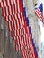 Set of american usa flags outside building