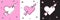 Set Amour symbol with heart and arrow icon isolated on pink and white, black background. Love sign. Valentines symbol