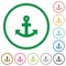 Set of anchor color round outlined flat icons on white background