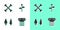 Set Ancient column, Crossed human bones, Stone age arrow head and Road traffic signpost icon. Vector