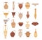 Set of ancient greek pottery isolated on white background - collection of clay pots, vases and amphoras. Flat vector