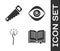 Set Ancient magic book, Hand saw, Magic staff and Hypnosis icon. Vector