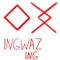 Set of ancient runes. Versions of Ingwaz rune with German, English and Old Scandinavian titles