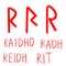 Set of ancient runes. Versions of Raidho rune with German, English and Old Scandinavian titles