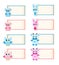 Set animal blank template for text. Cow, owl, rabbit, bear. Blue and pink. Baby invitation. Vector illustration.