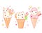 Set of animal-shaped ice cream in kawaii style for sweet design. Sundae, gelato in waffle cone