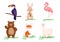 Set of animals and birds such as bear, hare, rabbit, fox, llama. Toucan and flamingo. Vector illustration