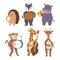 Set Of Animals Play Music. Cute Hedgehog, Fox, Hippopotamus, Monkey, Giraffe And Deer Playing On Tambourine, Accordion