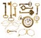 Set of antique keys, clock, glasses