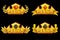 Set of app icons of golden crowns awards with signs of game cards.