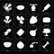 Set of Apple, Olives, Bowl, Onion, Kebab, Hazelnut, Butcher, Scale, Octopus icons