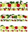 Set of apples line. Seamless borders with apples, leave and flowers. Vector graphics.